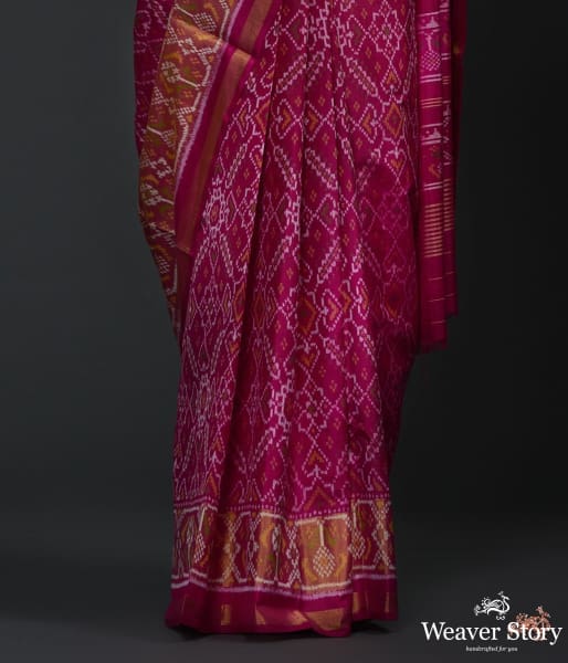 Pink_single_ikat_patola_saree_with_tissue_border_WeaverStory_04