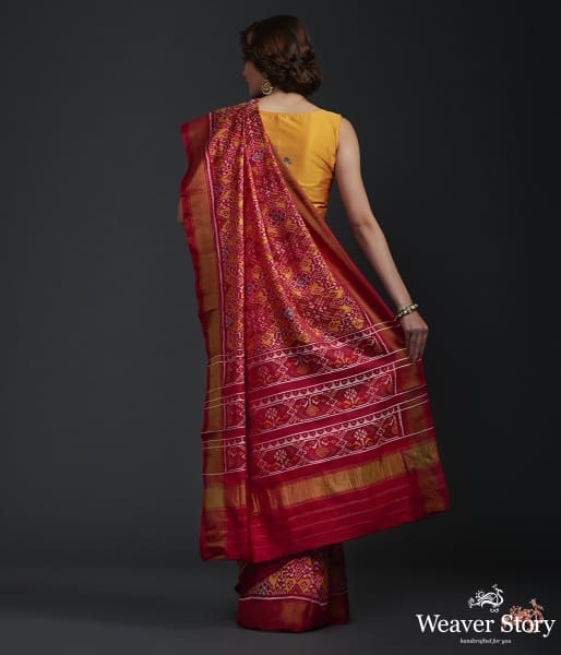 Pure_silk_Gujarat_Patola_saree_in_Mustard_and_red_combination_WeaverStory_04