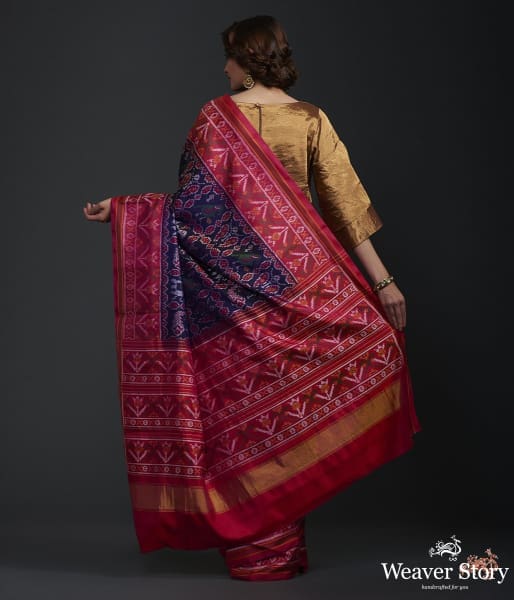 Pure_silk_Gujarat_Patola_saree_in_Blue_and_Pink_WeaverStory_03