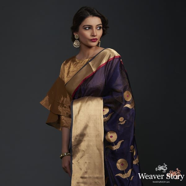 Purple_silk_chanderi_saree_with_heavy_pallu_WeaverStory_01