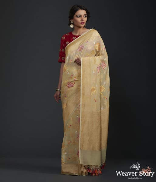 Golden_Beige_meenakari_jangla_saree_WeaverStory_02