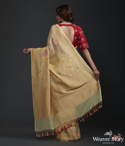 Golden_Beige_meenakari_jangla_saree_WeaverStory_03