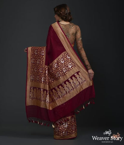 Deep_mahroon_banarasi_georgette_saree_with_sona_rupa_birds_WeaverStory_04