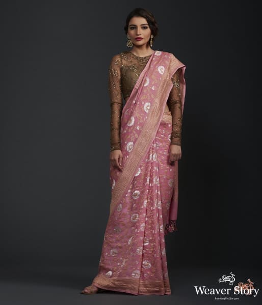 Rose_pink_sona_rupa_banarasi_georgette_saree_WeaverStory_02