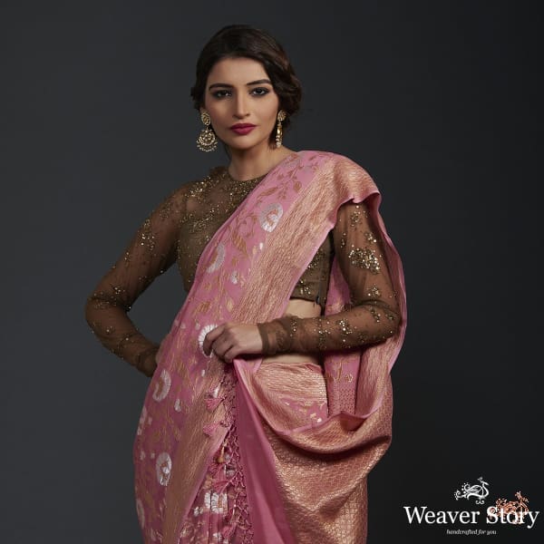 Rose_pink_sona_rupa_banarasi_georgette_saree_WeaverStory_01