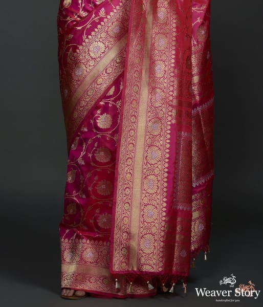 Hot_Pink_sona_rupa_kadhwa_jangla_with_floral_jaal_and_heavy_pallu_WeaverStory_04