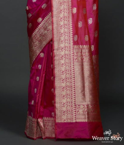 Rani_Pink_kadhwa_elephant_boota_saree_with_shikargah_border_WeaverStory_04