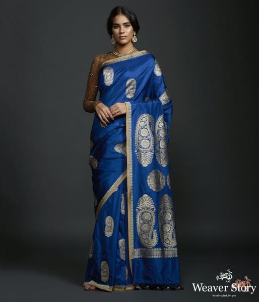 Blue_kadhwa_banarasi_saree_with_kairi_boota_WeaverStory_02