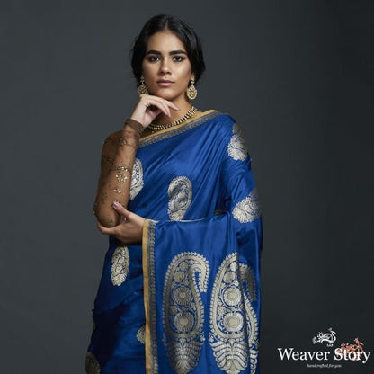 Blue_kadhwa_banarasi_saree_with_kairi_boota_WeaverStory_01