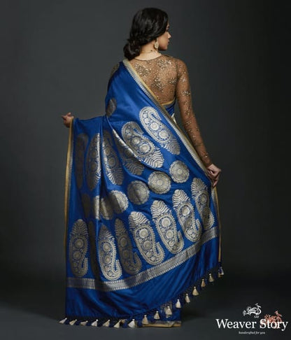 Blue_kadhwa_banarasi_saree_with_kairi_boota_WeaverStory_03