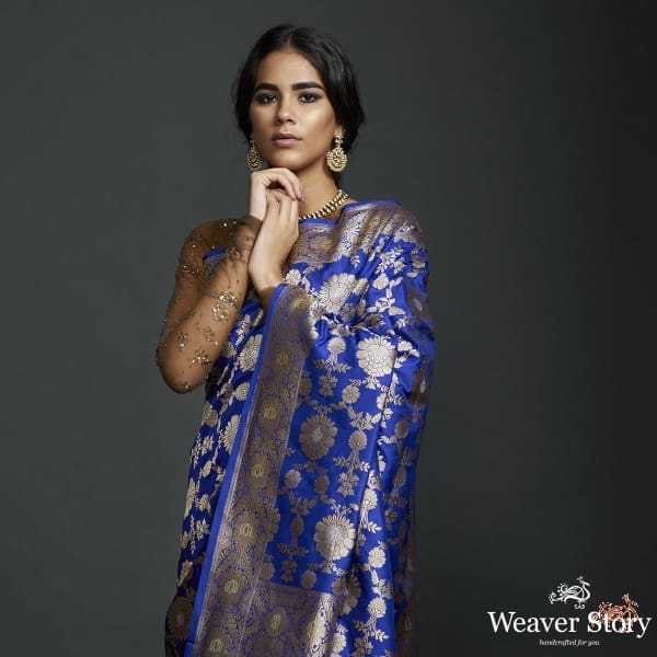 Royal_Blue_sona_rupa_kadhwa_jangla_with_intricate_floral_jaal_WeaverStory_01