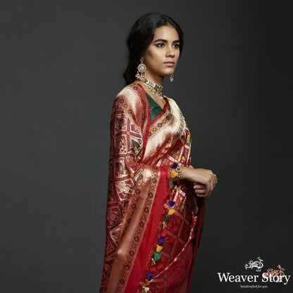 Handwoven_Banarasi_Patola_Saree_in_Mahroon_with_intricate_meenakari_work_WeaverStory_01