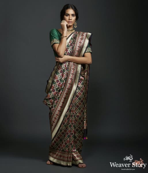 Handwoven_Banarasi_Patola_Saree_in_Black_with_intricate_meenakari_work_WeaverStory_02