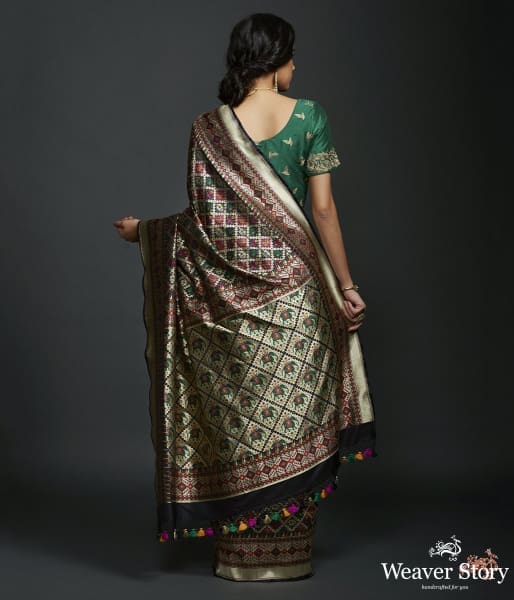 Handwoven_Banarasi_Patola_Saree_in_Black_with_intricate_meenakari_work_WeaverStory_03