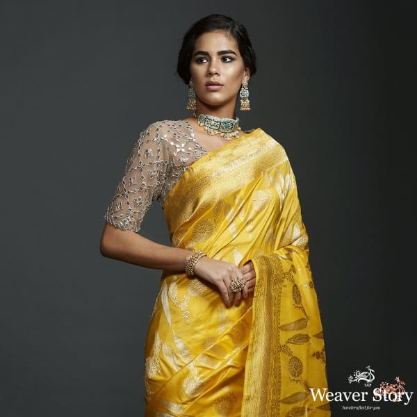 Yellow_kadhwa_jangla_with_intricate_floral_jaal_WeaverStory_01