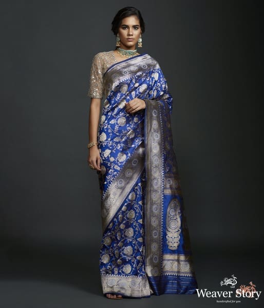 Royal_Blue_sona_rupa_kadhwa_jangla_with_intricate_floral_jaal_and_kairi_on_pallu_WeaverStory_02