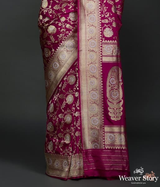 Dark_Pink_Dual_tone_sona_rupa_kadhwa_jangla_with_intricate_floral_jaal_WeaverStory_04