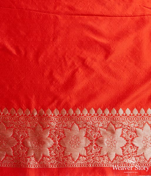 Handwoven_Banarasi_saree_in_red_with_broad_floral_border_WeaverStory_05