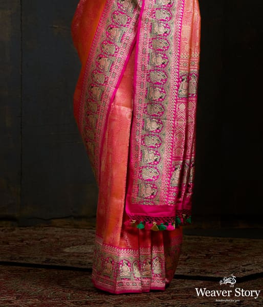 Orange_and_pink_kimkhab_shikargah_with_meenakari_mughal_border_WeaverStory_04