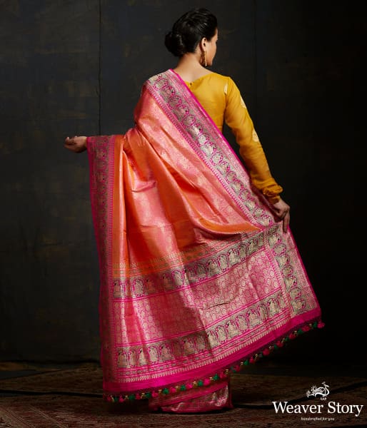 Orange_and_pink_kimkhab_shikargah_with_meenakari_mughal_border_WeaverStory_03