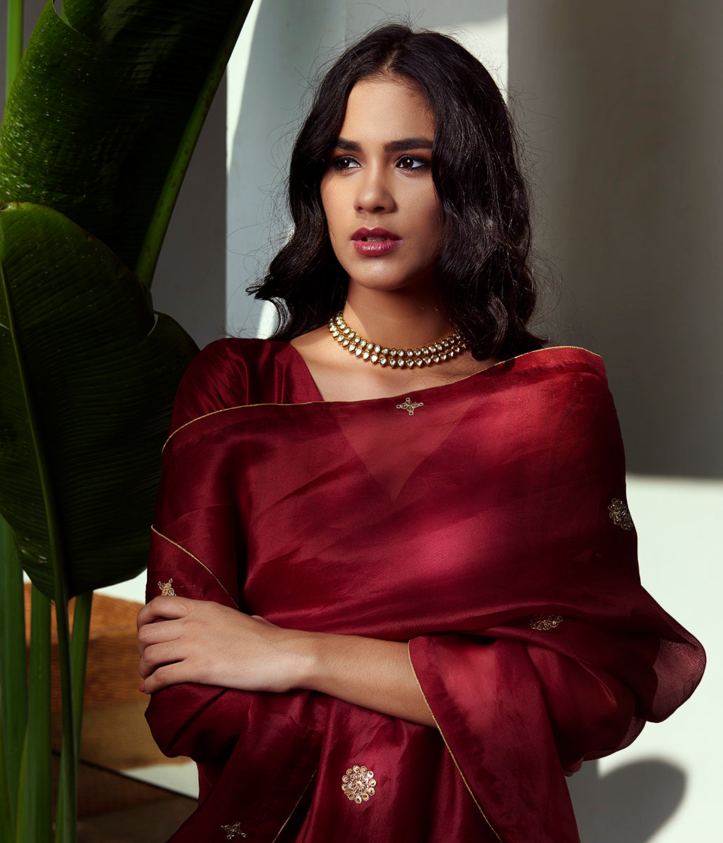 Hand_embroidered_pure_silk_suit_in_mahroon_color_with_Hand_embroidery_dupatta_and_brocade/silk_pants_WeaverStory_01