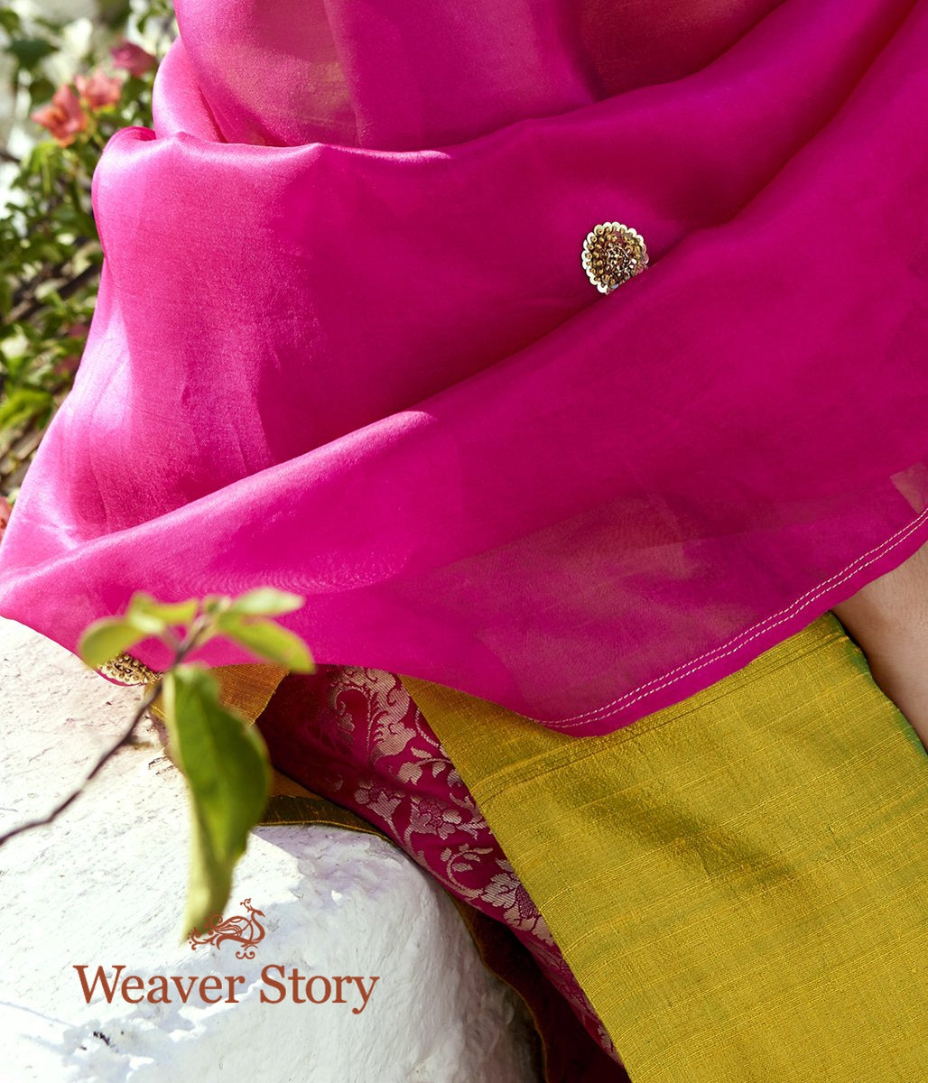 Green_Raw_Silk_Kurta_with_Pink_Pants_and_Pink_Hand_Embroidered_Organza_Dupatta_WeaverStory_04