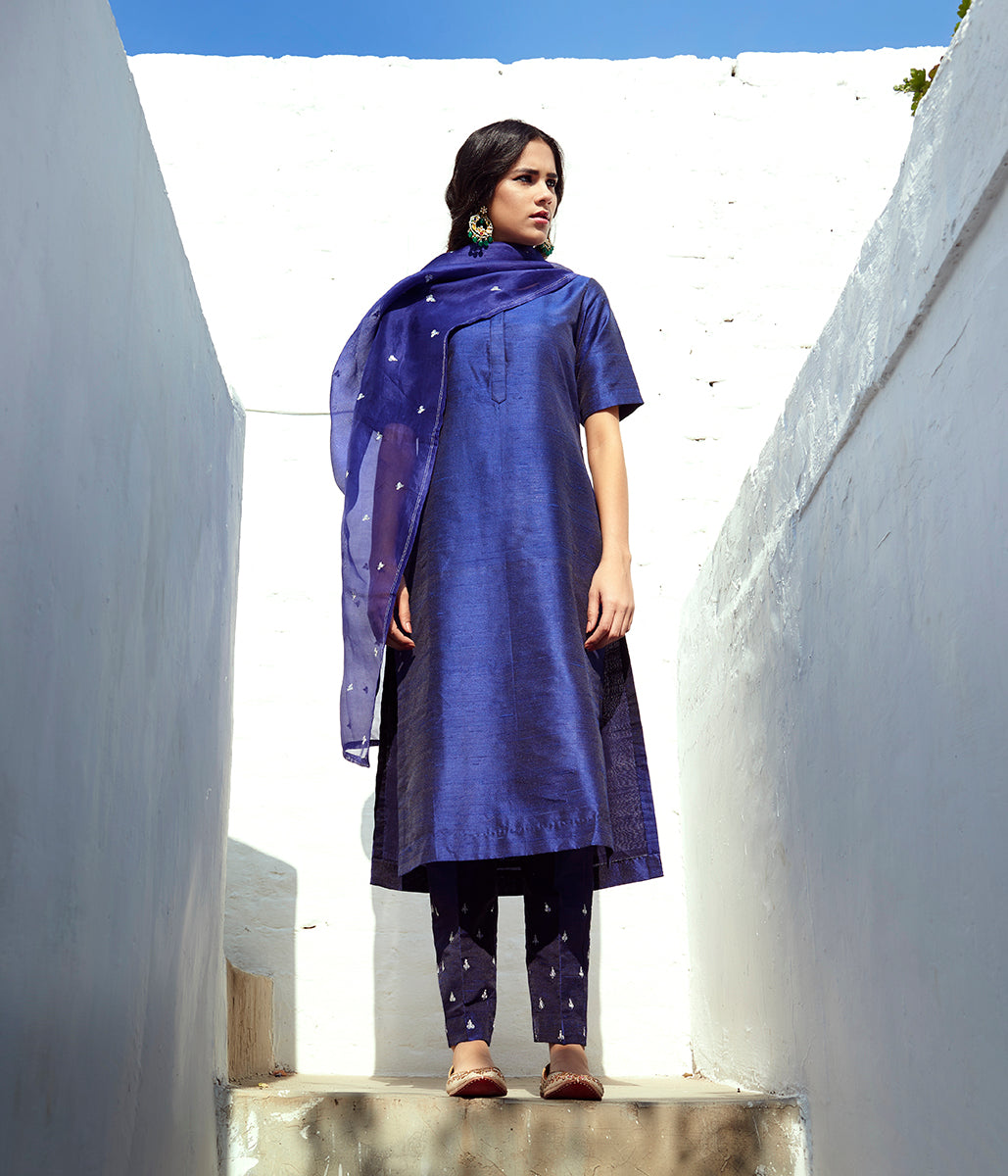 Hand_embroidered_raw_silk_suit_in_navy_blue_color_with_Hand_embroidery_dupatta_and_silk_pants_WeaverStory_02