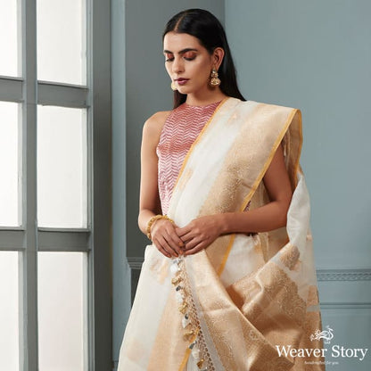 Ivory_and_gold_banarasi_kora_saree_with_beldar_border_and_kadhwa_booti_WeaverStory_01