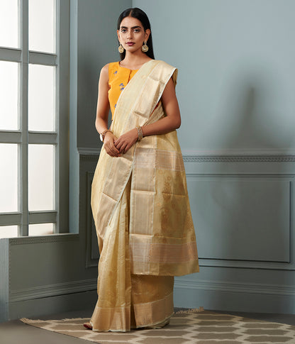 Ivory_and_gold_Chanderi_Tissue_Silk_Saree_with_Floral_Motifs_WeaverStory_02