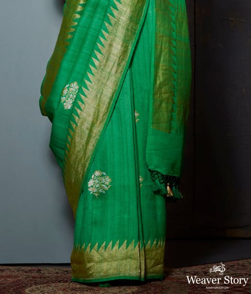 Green_tusser_silk_and_georgette_saree_with_sona_rupa_zari_boota_WeaverStory_04