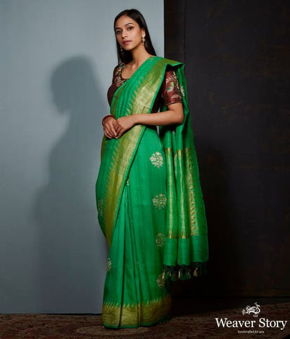 Green_tusser_silk_and_georgette_saree_with_sona_rupa_zari_boota_WeaverStory_02