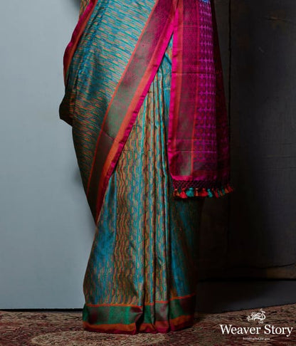 Turquoise_blue_and_wine_Jamawar_saree_WeaverStory_04