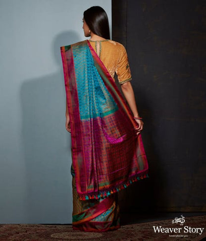 Turquoise_blue_and_wine_Jamawar_saree_WeaverStory_03