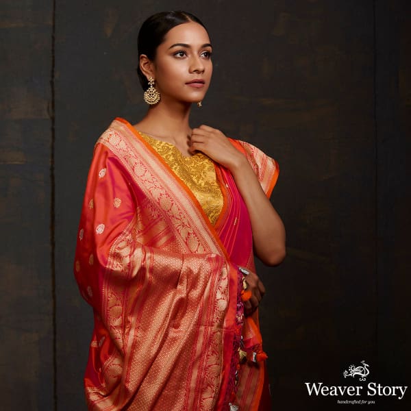 Pink_and_Orange_dual_tone_kadhwa_banarasi_saree_with_brocade_blouse_WeaverStory_01