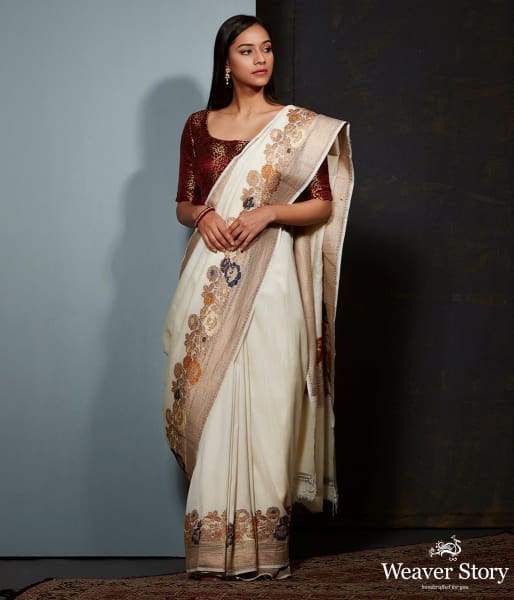 Offwhite_munga_silk_saree_with_floral_meenakari_border_WeaverStory_02