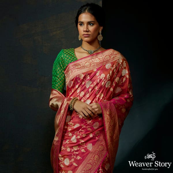 Pink_and_rust_dual_tone_katan_silk_kadhwa_jangla_with_sona_rupa_zari_WeaverStory_01