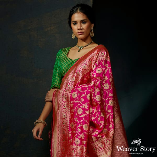 Pink_katan_silk_kadhwa_jangla_with_meenakari_WeaverStory_01