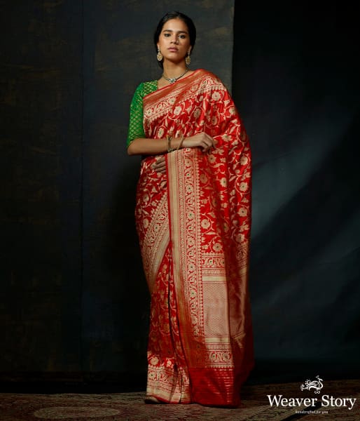 Red_katan_silk_kadhwa_jangla_with_meenakari_WeaverStory_02