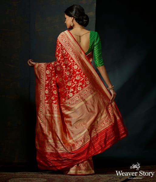 Red_katan_silk_kadhwa_jangla_with_meenakari_WeaverStory_03