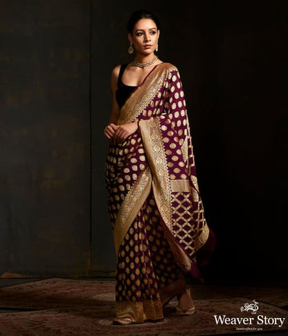 Wine_banarasi_georgette_saree_with_zari_motifs_WeaverStory_02