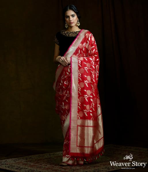 Bright_red_sona_rupa_banarasi_saree_with_floral_jaal_and_meenkari_detailing_WeaverStory_02