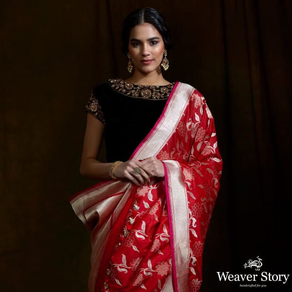 Bright_red_sona_rupa_banarasi_saree_with_floral_jaal_and_meenkari_detailing_WeaverStory_01