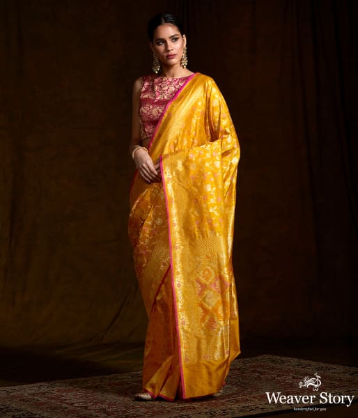 Handwoven_Banarasi_katan_silk_saree_in_mustard_yellow_with_meenakari_jaal_WeaverStory_02