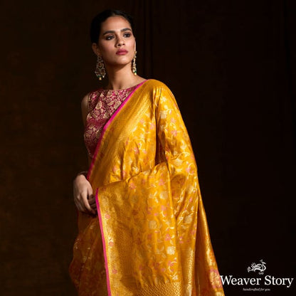 Handwoven_Banarasi_katan_silk_saree_in_mustard_yellow_with_meenakari_jaal_WeaverStory_01