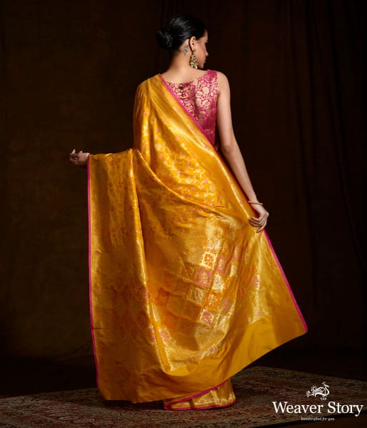 Handwoven_Banarasi_katan_silk_saree_in_mustard_yellow_with_meenakari_jaal_WeaverStory_03