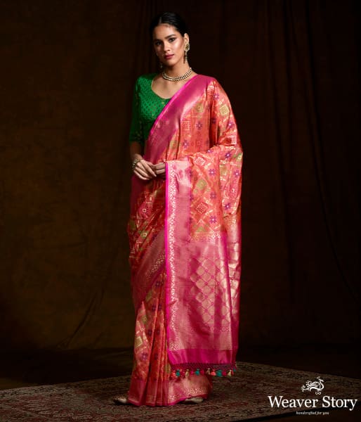 Handwoven_Banarasi_Patola_saree_in_peach_and_pink_dual_tone_WeaverStory_02