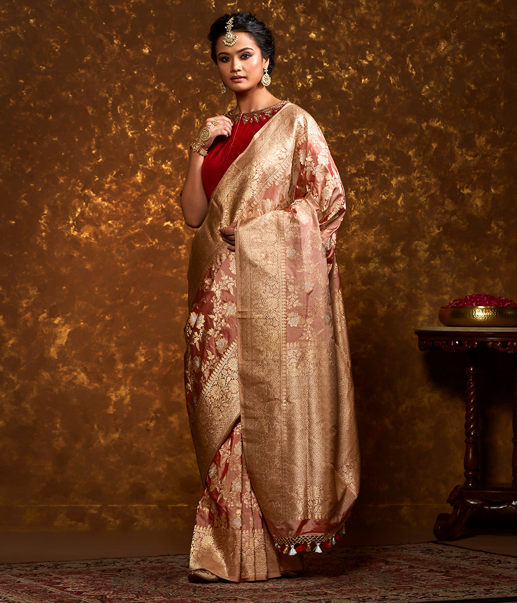 Rose Pink Dual Tone Sona Rupa Kadhwa Saree – WeaverStory