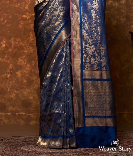 Handwoven_Blue_and_Gold_Kimkhab_Shikargah_Saree_WeaverStory_04