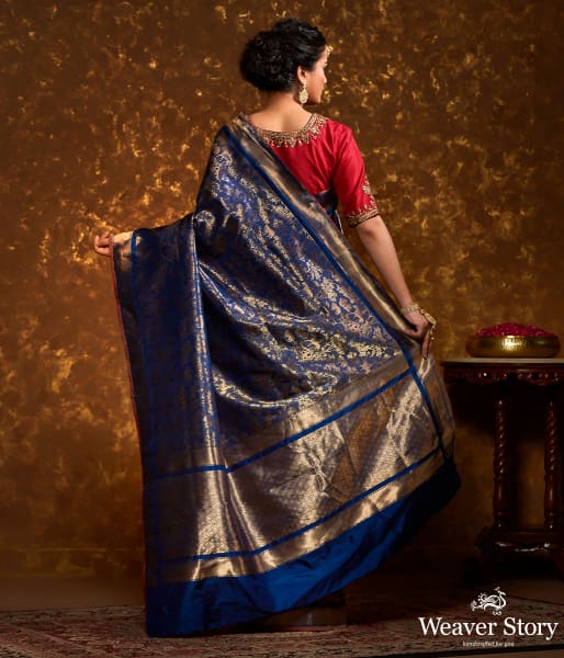 Handwoven_Blue_and_Gold_Kimkhab_Shikargah_Saree_WeaverStory_03