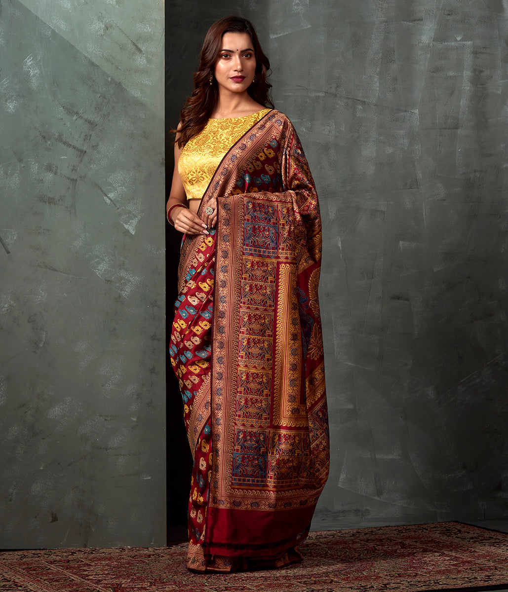 Handwoven_Banaras_Baluchari_in_a_Deep_Mahroon_with_Kairi_WeaverStory_02
